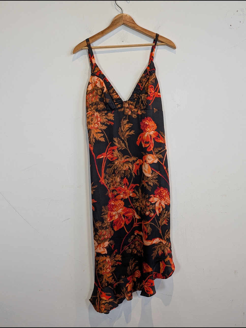Free People Midnight Milan Floral Slip Dress in Black and Burnt Orange, Size L